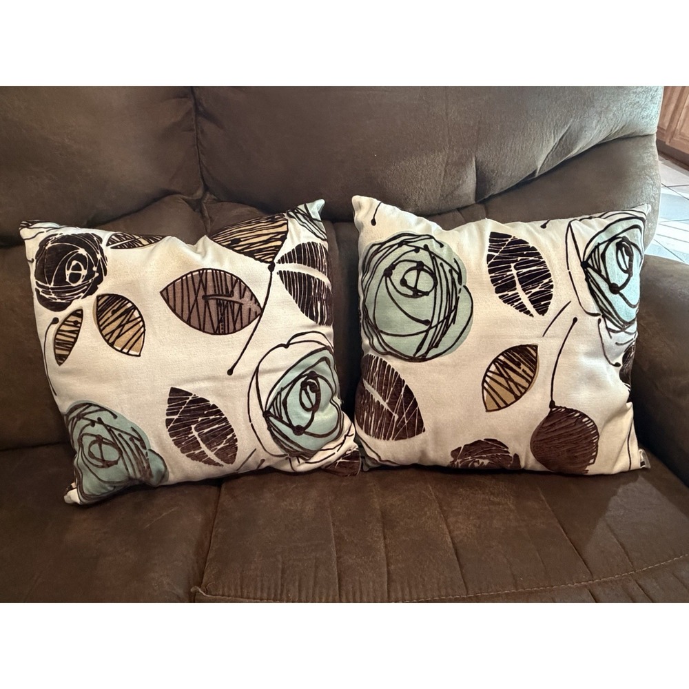 D.V. Kap Tory Throw‎ Pillow Pair 16x16 MCM Leaf Abstract Reversible Set